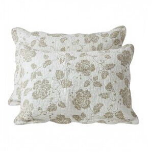 The Global Collection Quilted Floral Pillow Shams Scalloped Trim White Beige